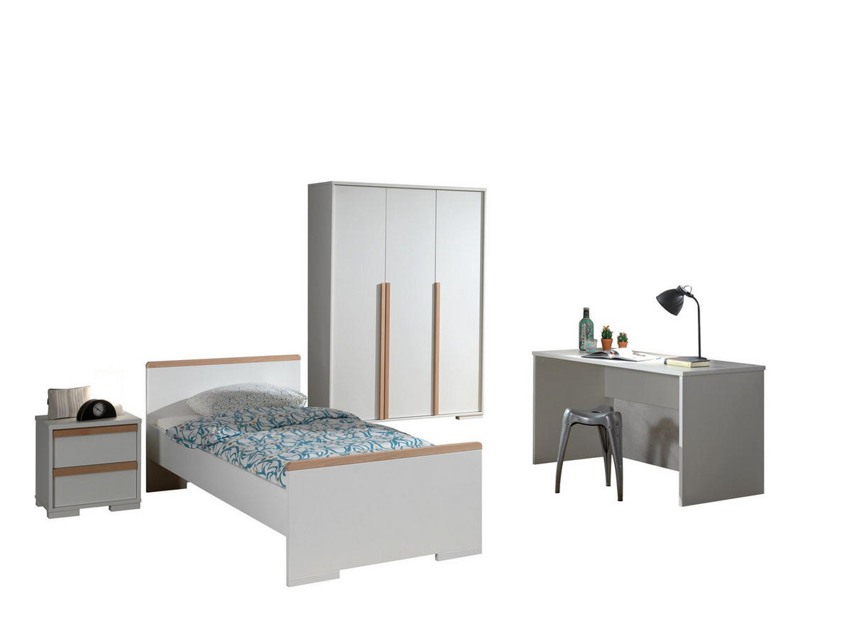 KINDERZIMMER komplett Set 4-tlg. Kariotta 17 Weiß Griffe Massivholz - Buchefarben/Weiß, Holzwerkstoff (539/1/258cm) - 58aufmkessel