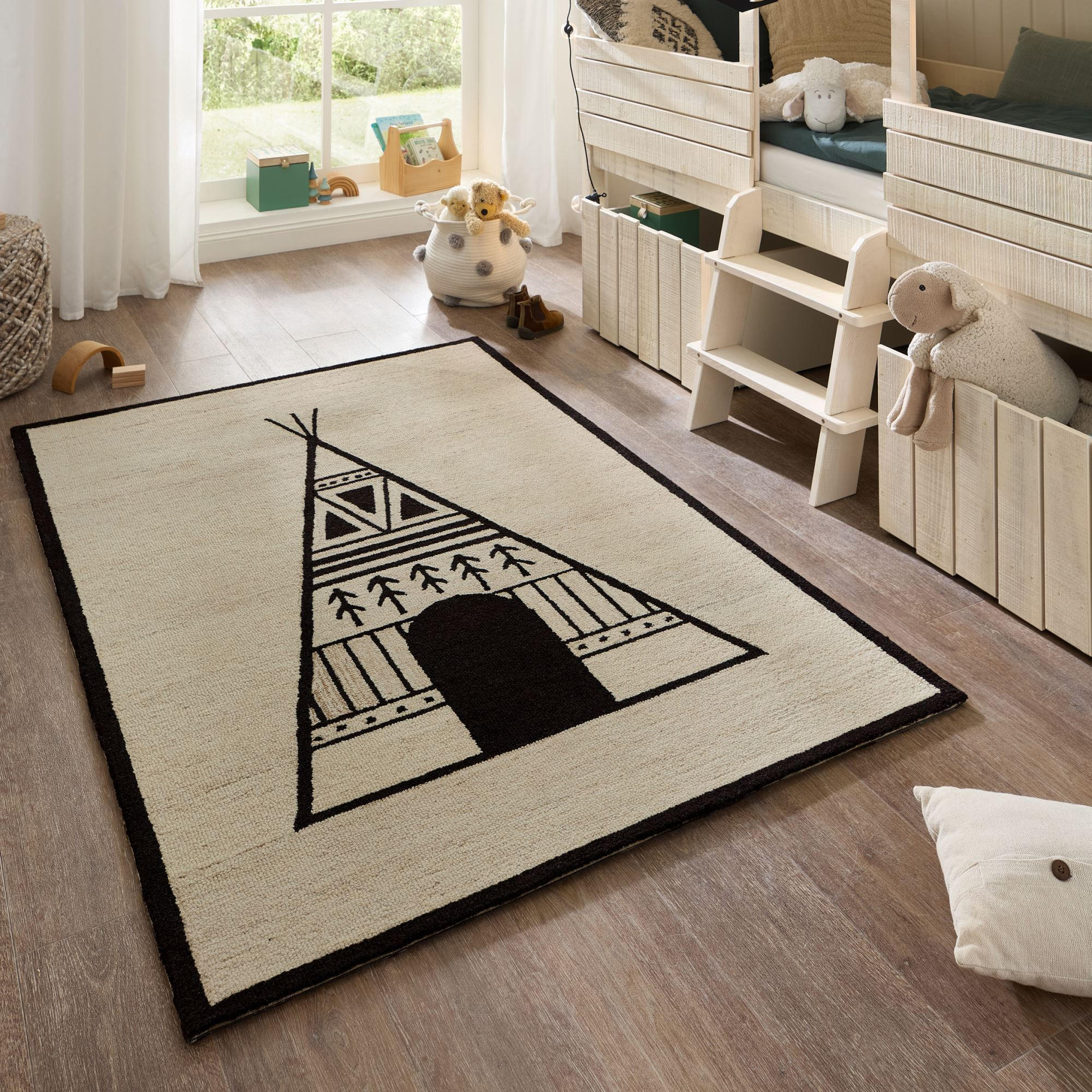 HANDTUFTTEPPICH Natur Kids - Kinderteppich mit Tipidesign 80 x 150 cm - Beige, Textil (80/150cm) - Natur Pur