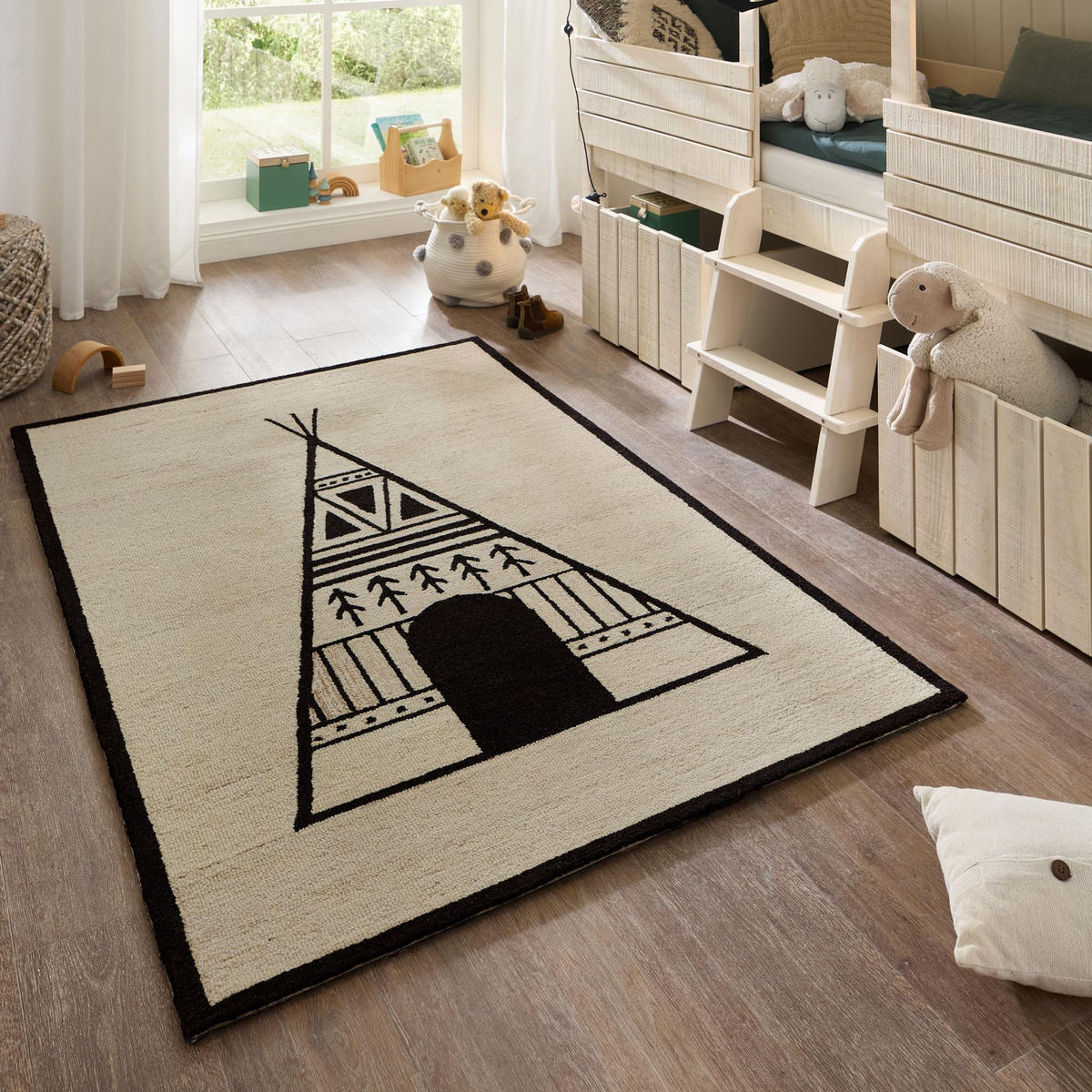 HANDTUFTTEPPICH Natur Kids - Kinderteppich mit Tipidesign 80 x 150 cm - Beige, Textil (80/150cm) - Natur Pur