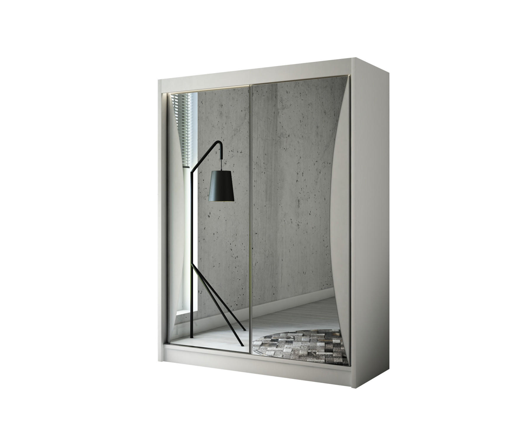 KLEIDERSCHRANK TIWAN mit Spiegel/LED - 200 cm - Weiß - Weiß, Holzwerkstoff (200/215/61cm) - ALTDECOR