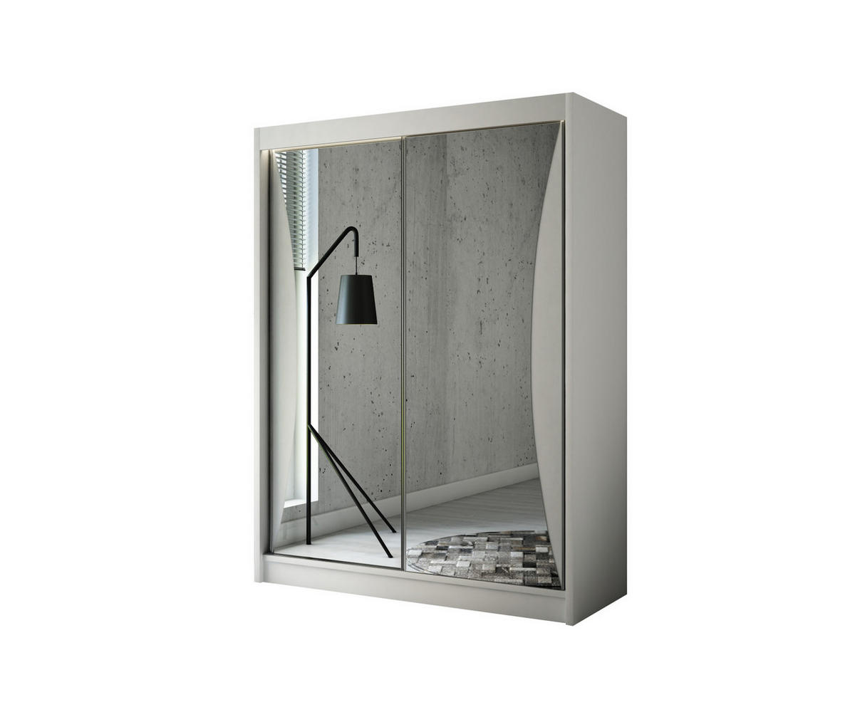 KLEIDERSCHRANK TIWAN mit Spiegel/LED - 200 cm - Weiß - Weiß, Holzwerkstoff (200/215/61cm) - ALTDECOR