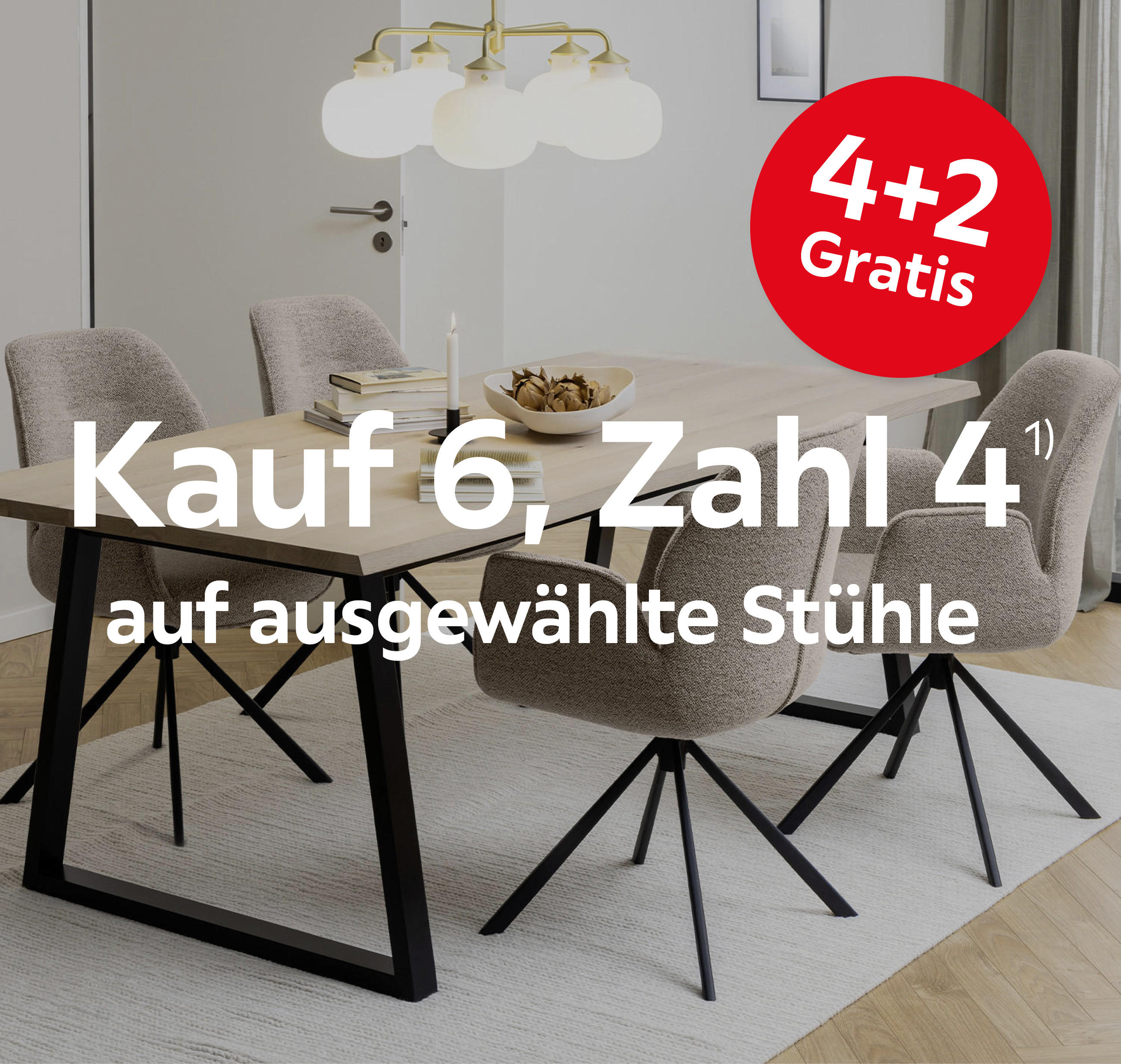 Kauf 6, Zahl 4 auf ausgewählte Stühle