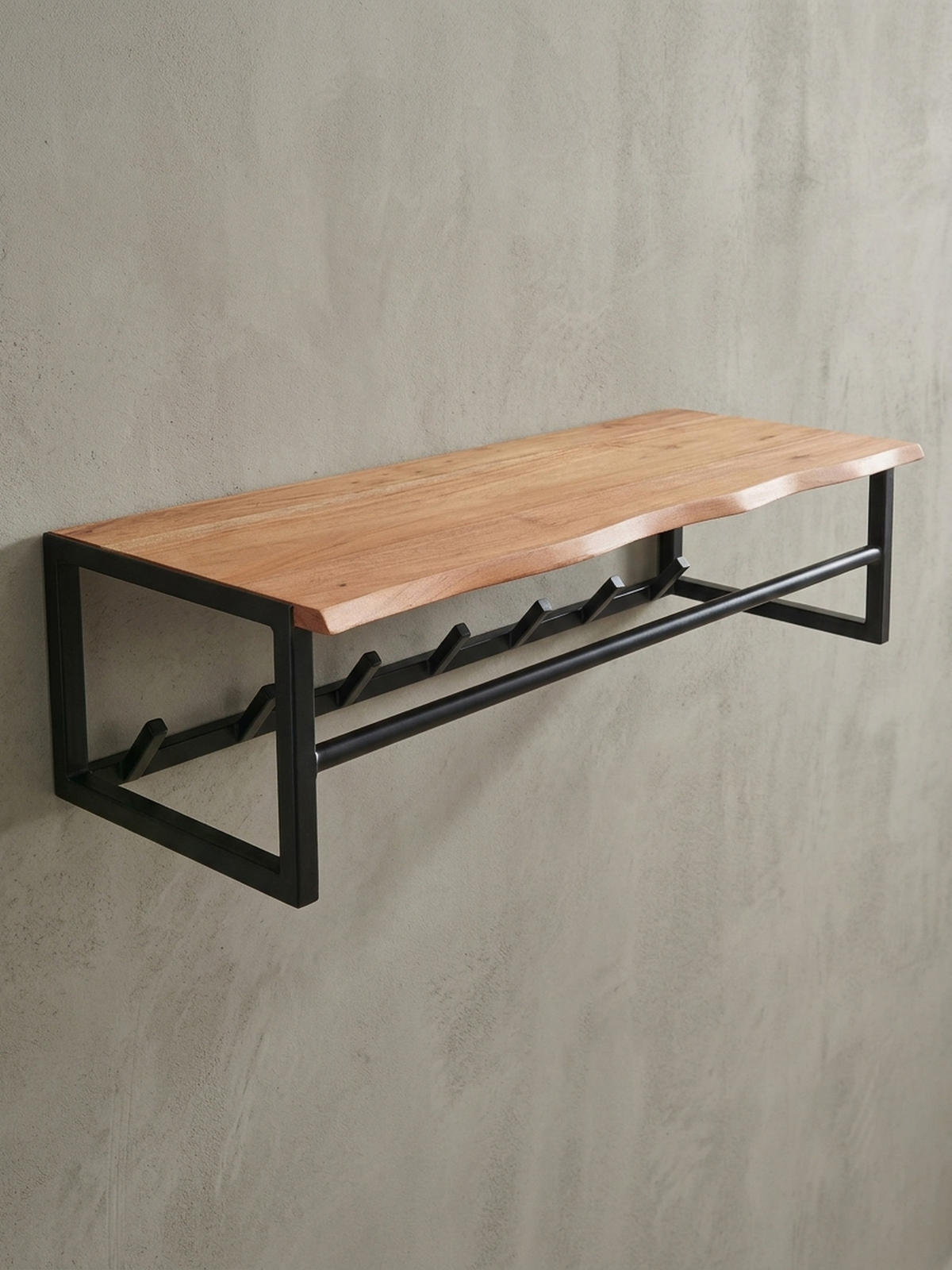 WANDGARDEROBE Akazie Massivholz Metall Modern mit Baumkante - Beige, Holz/Metall (80/22/33cm) - KADIMA DESIGN