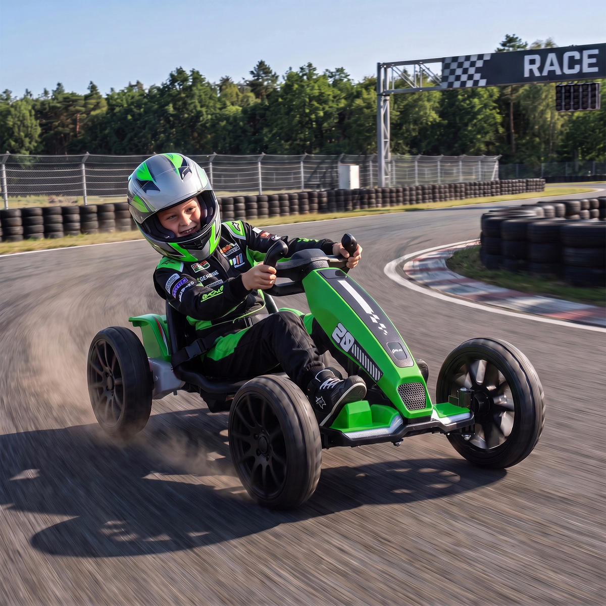 KINDER-GOKART Stahl EVA Grün - Grün, Metall (98/55.5/46.5cm) - AIYAPLAY