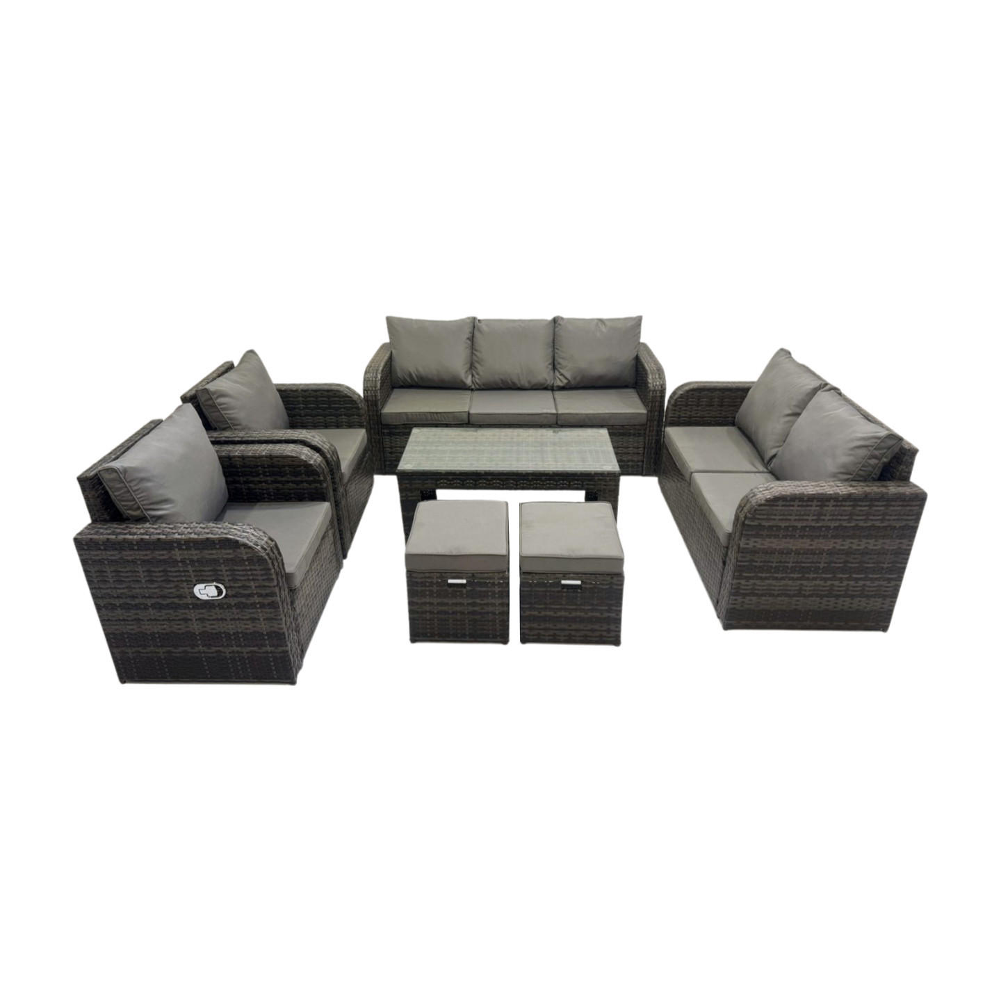 GARTENMÖBEL SET mit Sofa Polyrattan 9-Sitzer Dunkelgrau - Dunkelgrau/Grau, Glas/Kunststoff - Fimous