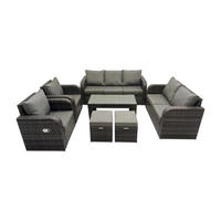 GARTENMÖBEL SET mit Sofa Polyrattan 9-Sitzer Dunkelgrau - Dunkelgrau/Grau, Glas/Kunststoff - Fimous