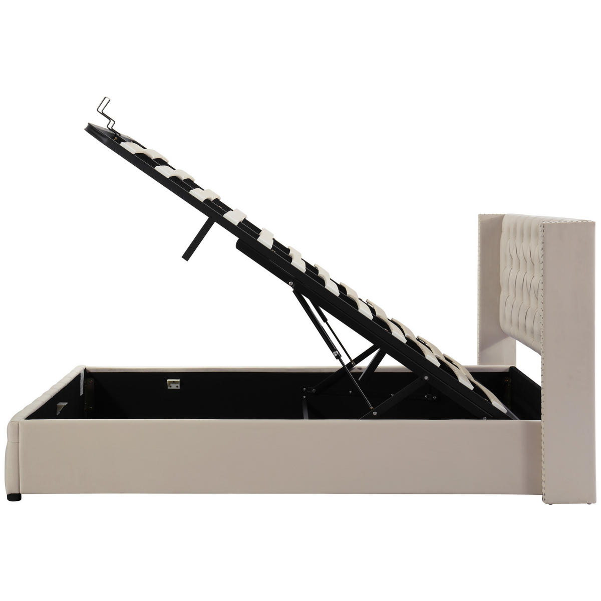 POLSTERBETT 140/200 cm beige mit hydraulischem Bettkasten und Chesterfield-Design - Beige, Textil (140/200cm) - OKWISH