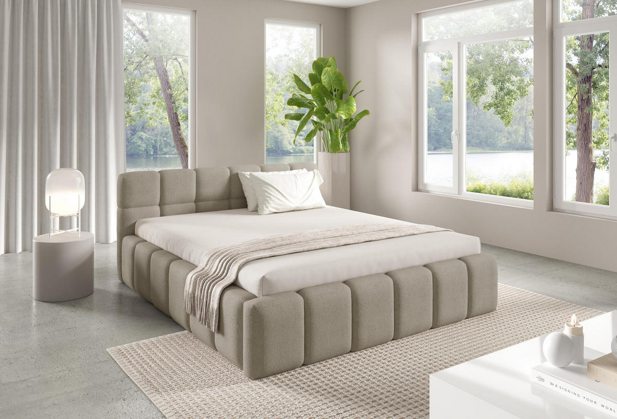 POLSTERBETT NUBO Medium 180x200 cm mit Bettkasten – QUELLE 05 - Beige, Holz (180/200cm) - Dekori_Interiors