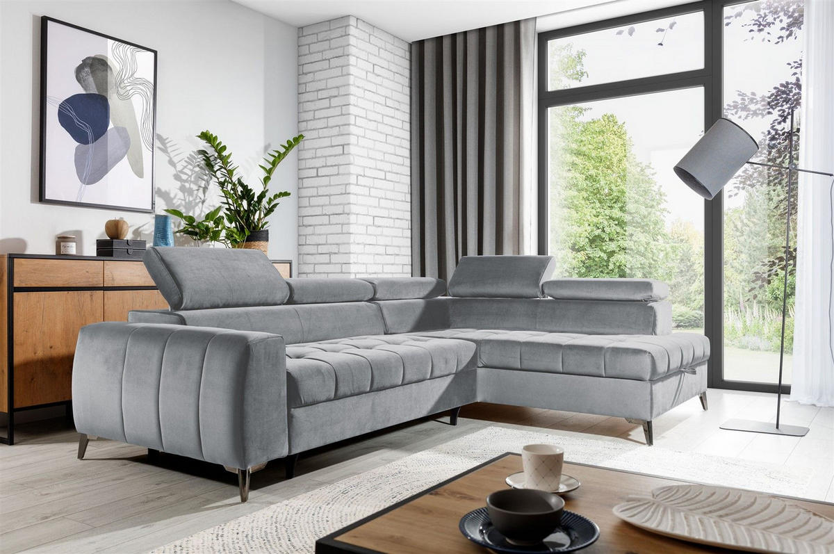 ECKSOFA Schlafsofa Agnesa In Salvador - Hellgrau, Holzwerkstoff/Textil (275/200cm) - Fun Möbel