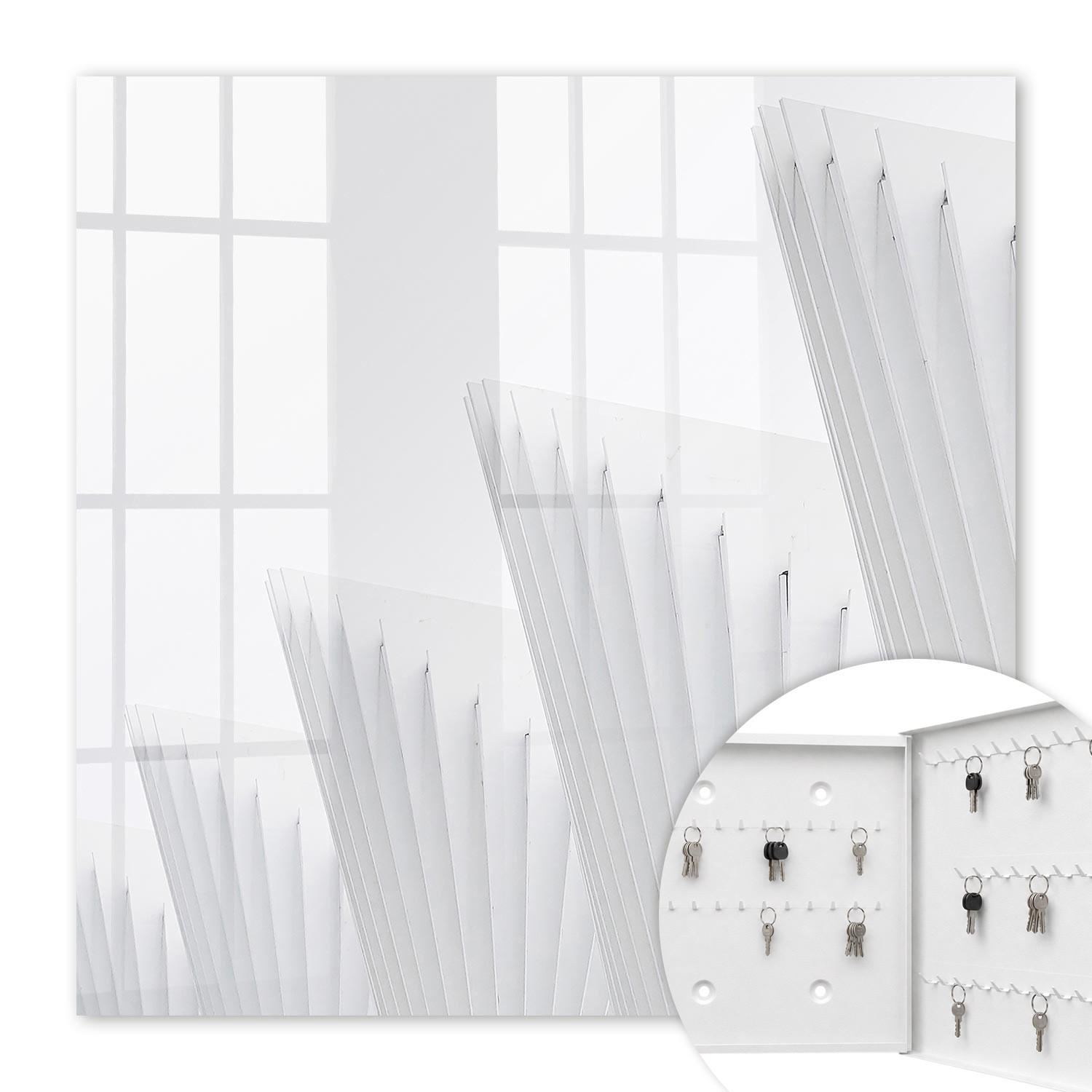 SCHLÜSSELBOX Weiß 30x30 cm – Türöffnung nach rechts - Abstrakte Architektur - Weiß, Metall (30/30/5cm) - TULUP