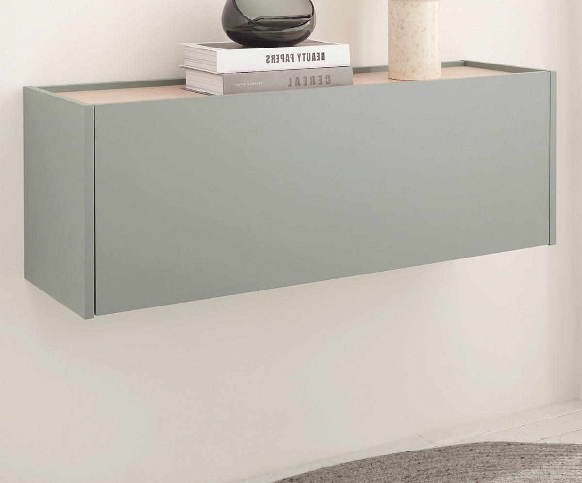 HÄNGESCHUHSCHRANK in Salbei Grün mit Eiche, Flurkommode Hängeschrank, 100 cm - Salbeigrün/Eichefarben, Holz/Holzwerkstoff (100/35/30cm) - Furn.Design