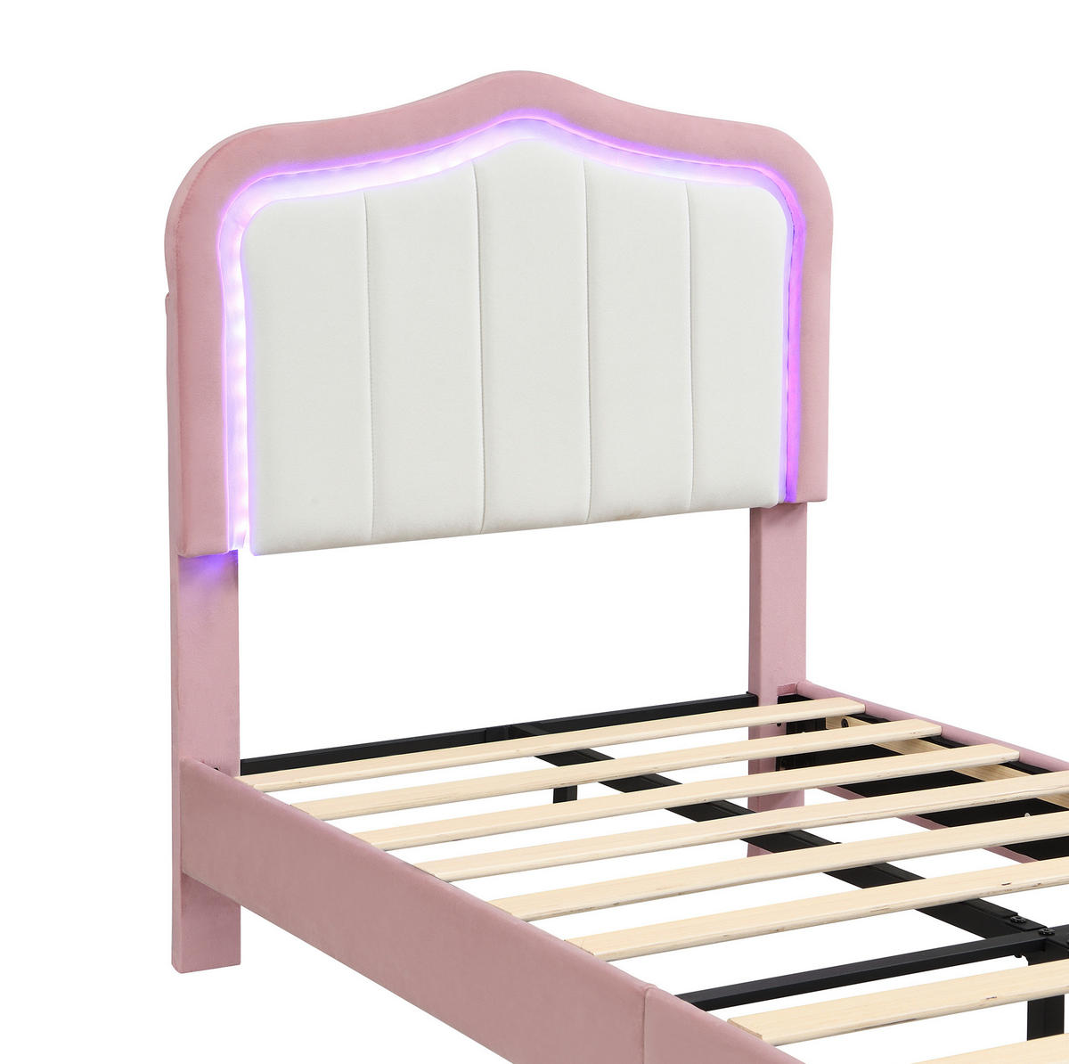 KINDER-POLSTERBETT aus Samt 90x200 cm Rosa mit Schublade und app-gesteuerter LED-Beleuchtung - Pink, Textil (90/200cm) - Modfu