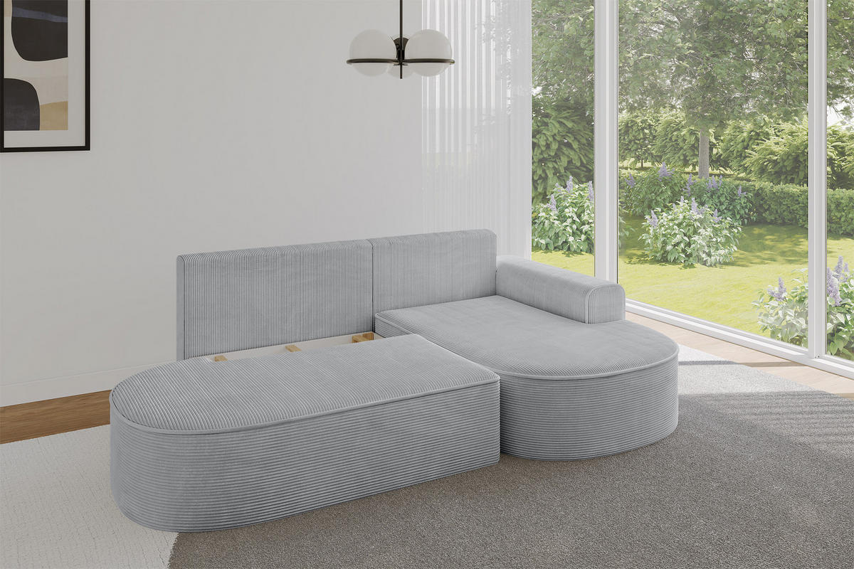 ECKSOFA mit Schlaffunktion und Bettkasten Ottomane Rechts MARI-L1-S - 283x167x85 cm Grau Cord - Graphitfarben/Schwarz, Holzwerkstoff/Kunststoff (167/283cm) - ALTDECOR