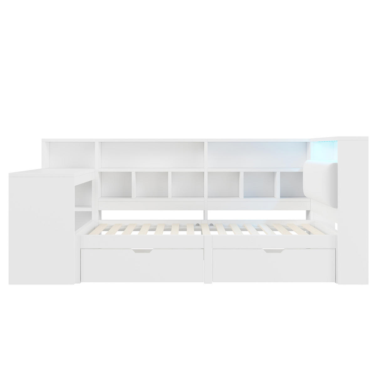 BETT 90/200 cm mit Kopfteil, Schreibtisch, Regal und Schubladen in Weiß - Weiß, Holzwerkstoff (90/200cm) - BEAOK