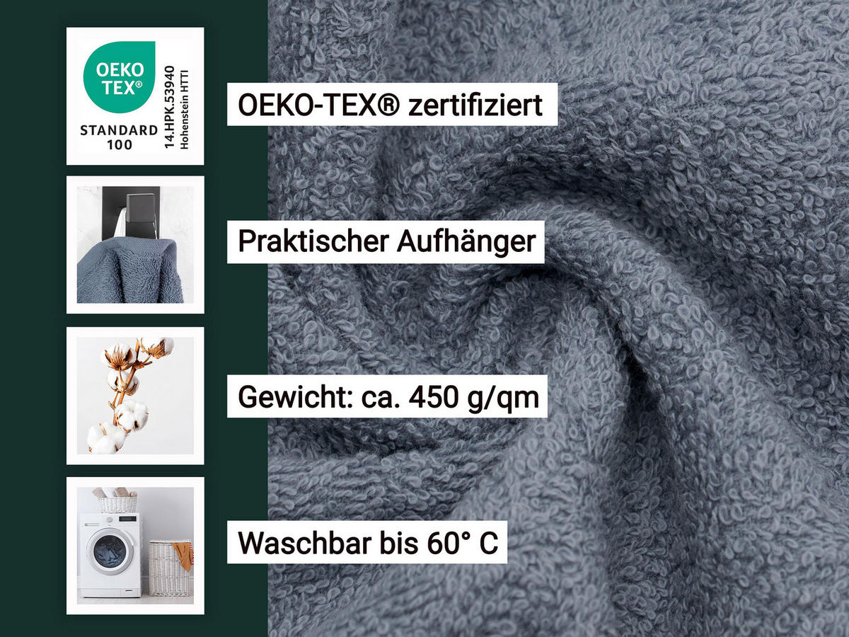 DUSCHTÜCHER, 5er-Set, 70x140 cm, 100% Baumwolle, Grau - Grau, Textil (70/140cm) - Zollner