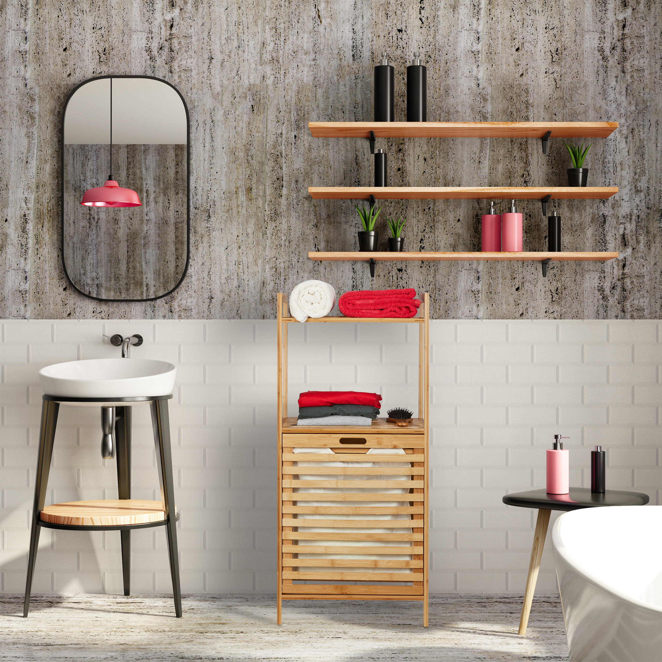 WÄSCHESCHRANK - Hellbraun, Holz/Holzwerkstoff (45.5/100/33.5cm) - Relaxdays