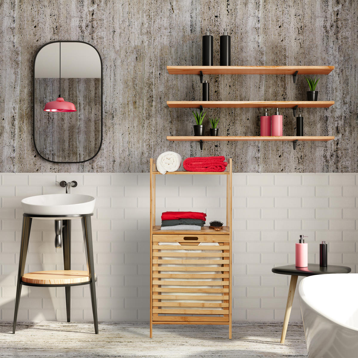 WÄSCHESCHRANK - Hellbraun, Holz/Holzwerkstoff (45.5/100/33.5cm) - Relaxdays