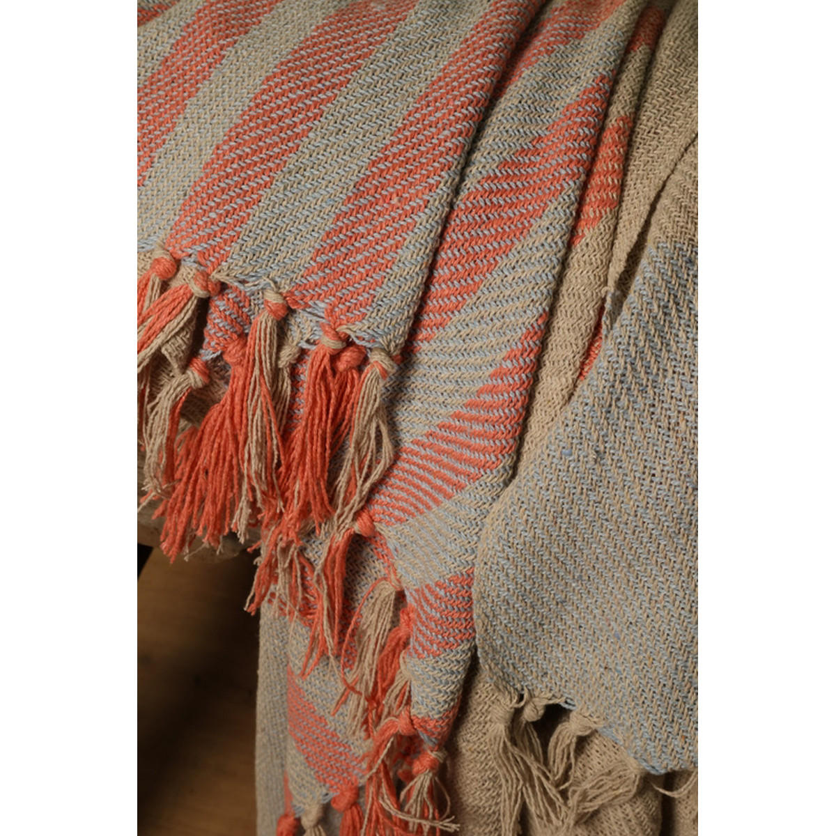 DECKE Band 130x180 cm, 100% Baumwolle, Blau-Bernstein - Blau, Textil (130/180cm) - Au Maison