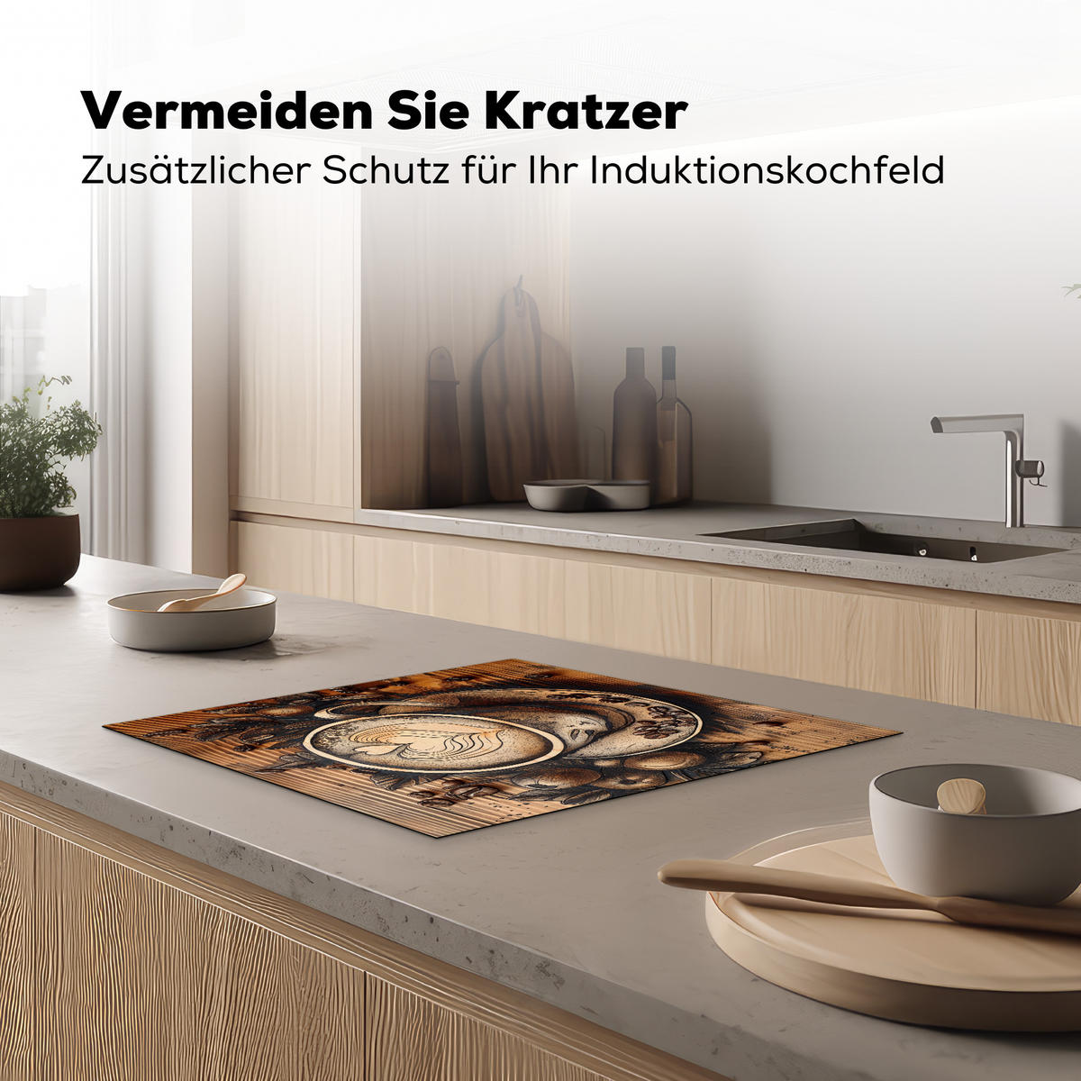 HERDABDECKPLATTE Kaffee - Vintage - Braun - Tasse - Holz 58x51 cm - Cappuccino, Kunststoff (58.3/51.3/0.2cm) - MuchoWow