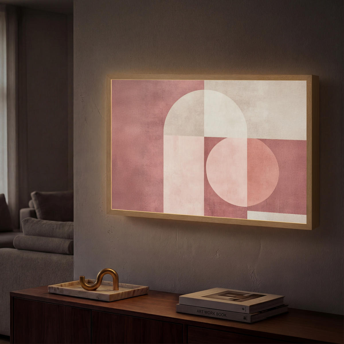 NÁSTĚNNÁ LAMPA S AKUMULÁTOREM Postavy - Abstraktní - Růžová 60x40 cm - starorůžová, kompozitní dřevo (60/40/8cm) - OnlyWow