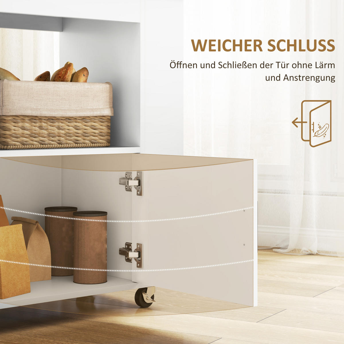 KÜCHENINSEL 83/40/83 cm mit Rollen, Soft-Close-Tür und Arbeitsplatte aus Sperrholz, Eiche - Weiß, Holzwerkstoff (83/83/40cm) - Redom