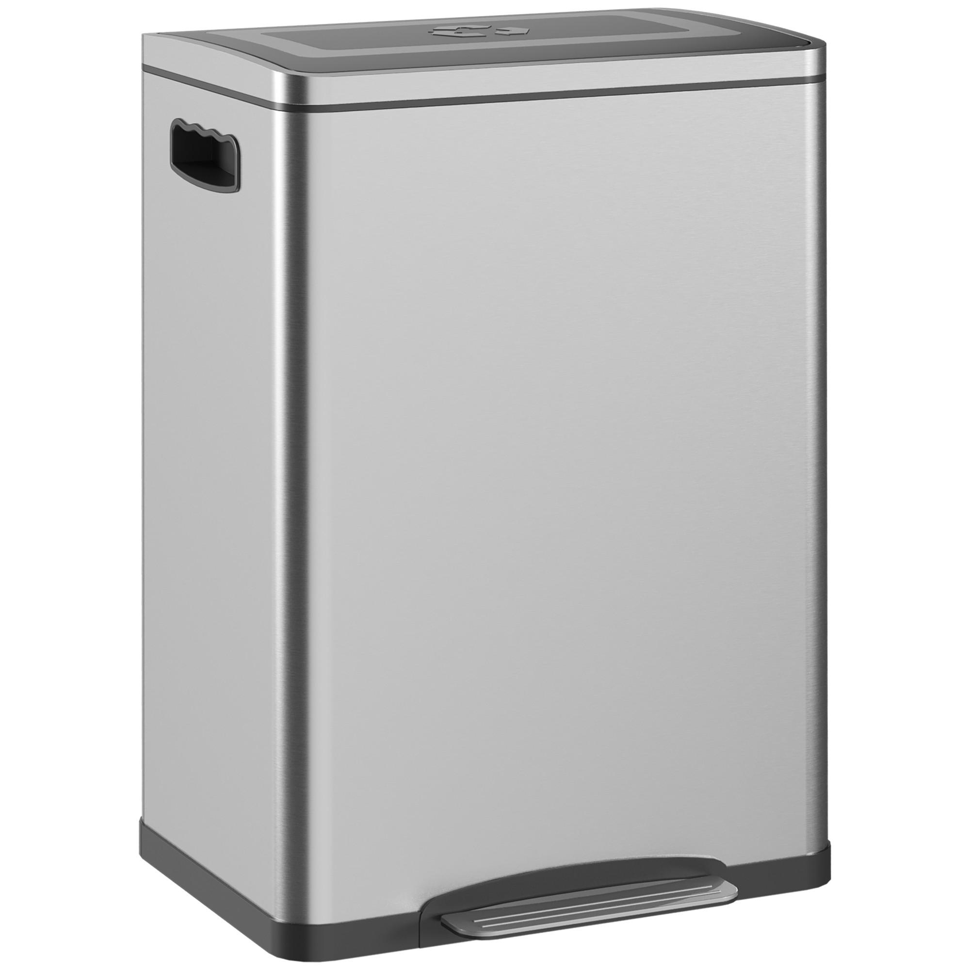 MÜLLEIMER 40L Edelstahl, Silber, 40 x 34,8 x 59 cm - Silberfarben, Kunststoff (70/59/34.8cm) - HOMCOM