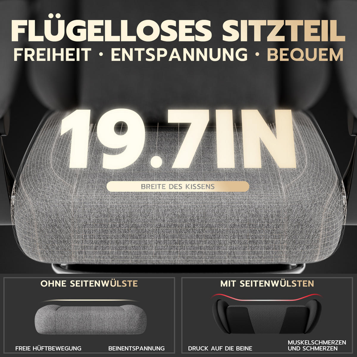 GAMINGSTUHL Hellgrau 58,5/63/120,5 cm - Hellgrau, Metall (58.5/120.5/63cm) - PANGIVO