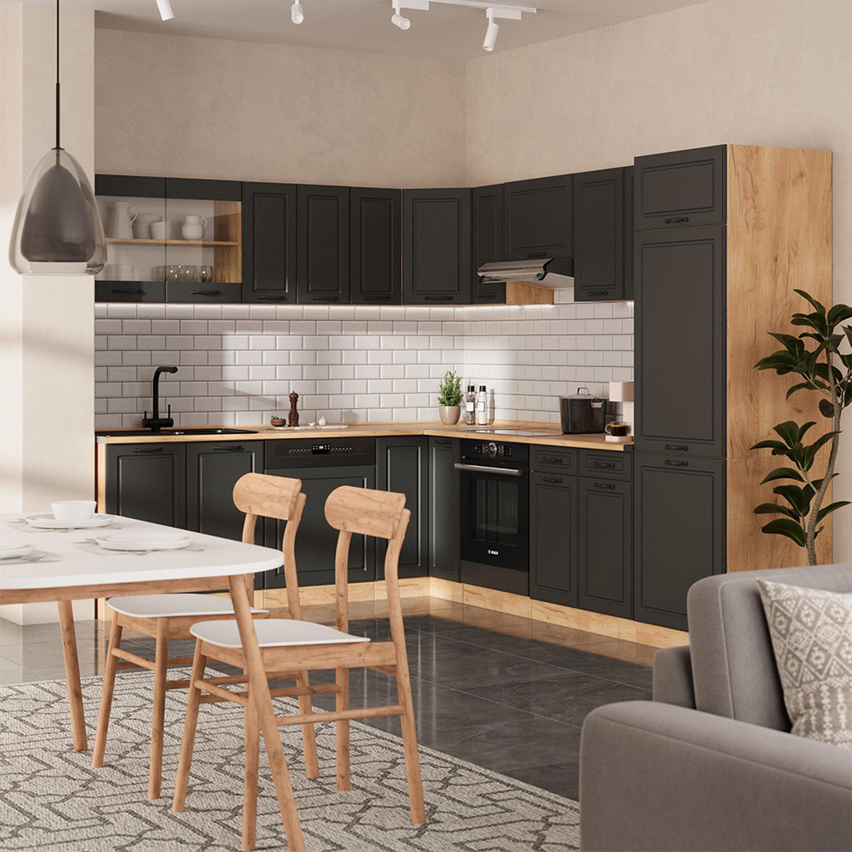 ECK-KÜCHENSCHRANK FÜR DACHSCHRÄGEN R-Line Anthrazit Landhaus 75.6 cm mit 1 Tür - Honigeiche/Anthrazit, Holzwerkstoff (75.6/81.6/75.6cm) - Vicco