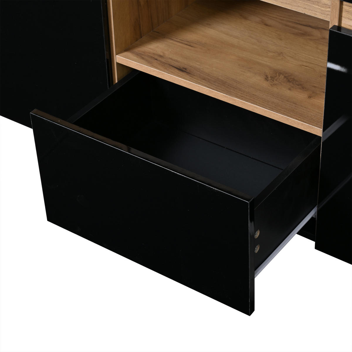 SIDEBOARD in Schwarz und Naturfarben mit LED-Beleuchtung und Schubladen für Wohnzimmer, B140/T40/H70 cm - Schwarz, Holzwerkstoff/Metall (140/70/40cm) - STILVORA
