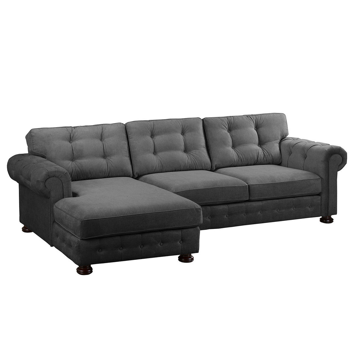 ECKSOFA mit Longchair - Microfaser - Dunkelgrau, Textil (302/166cm) - home24