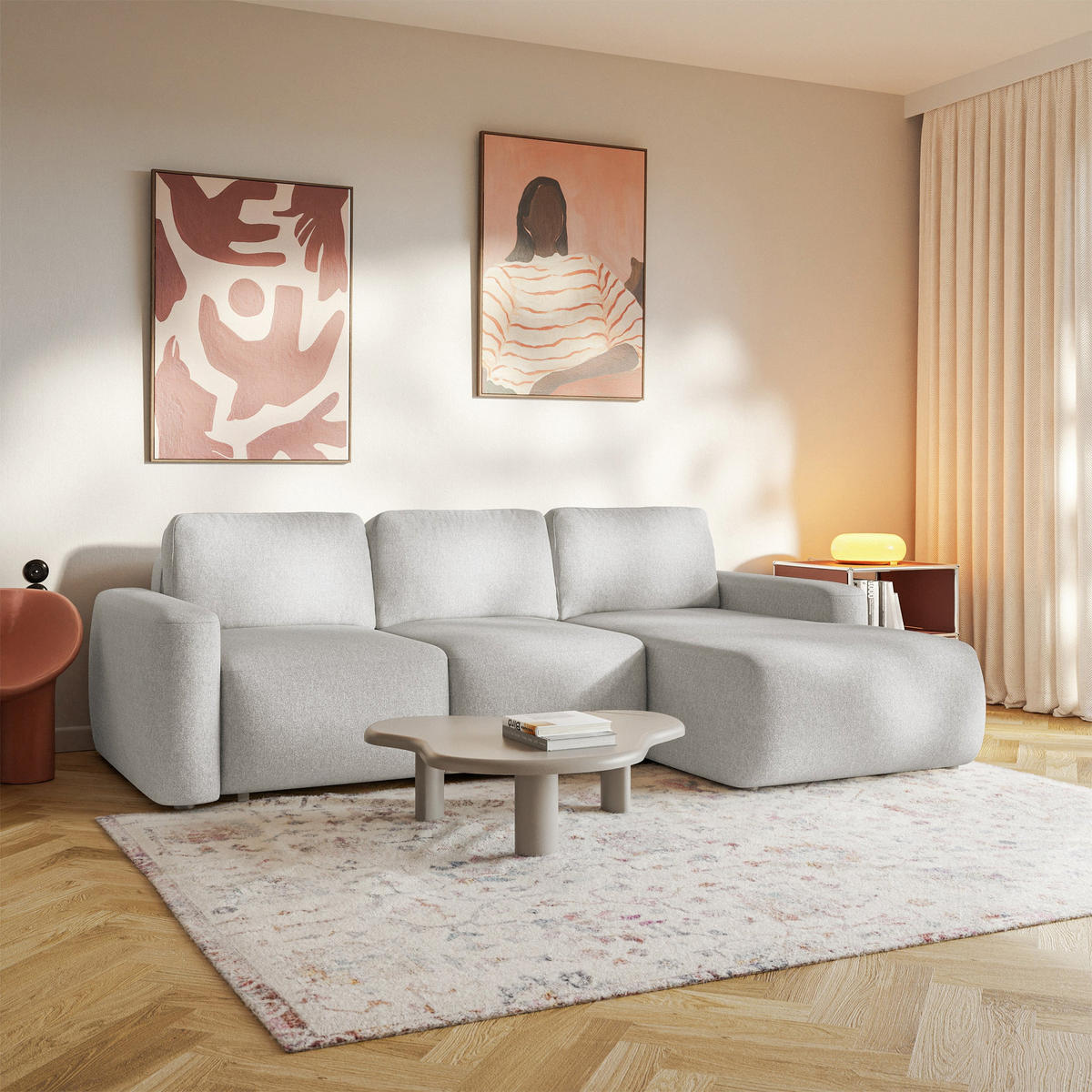ECKSOFA Carnos Mini Graubeige Chenille - Taupe/Schwarz, Kunststoff/Textil (164/238cm) - Selsey