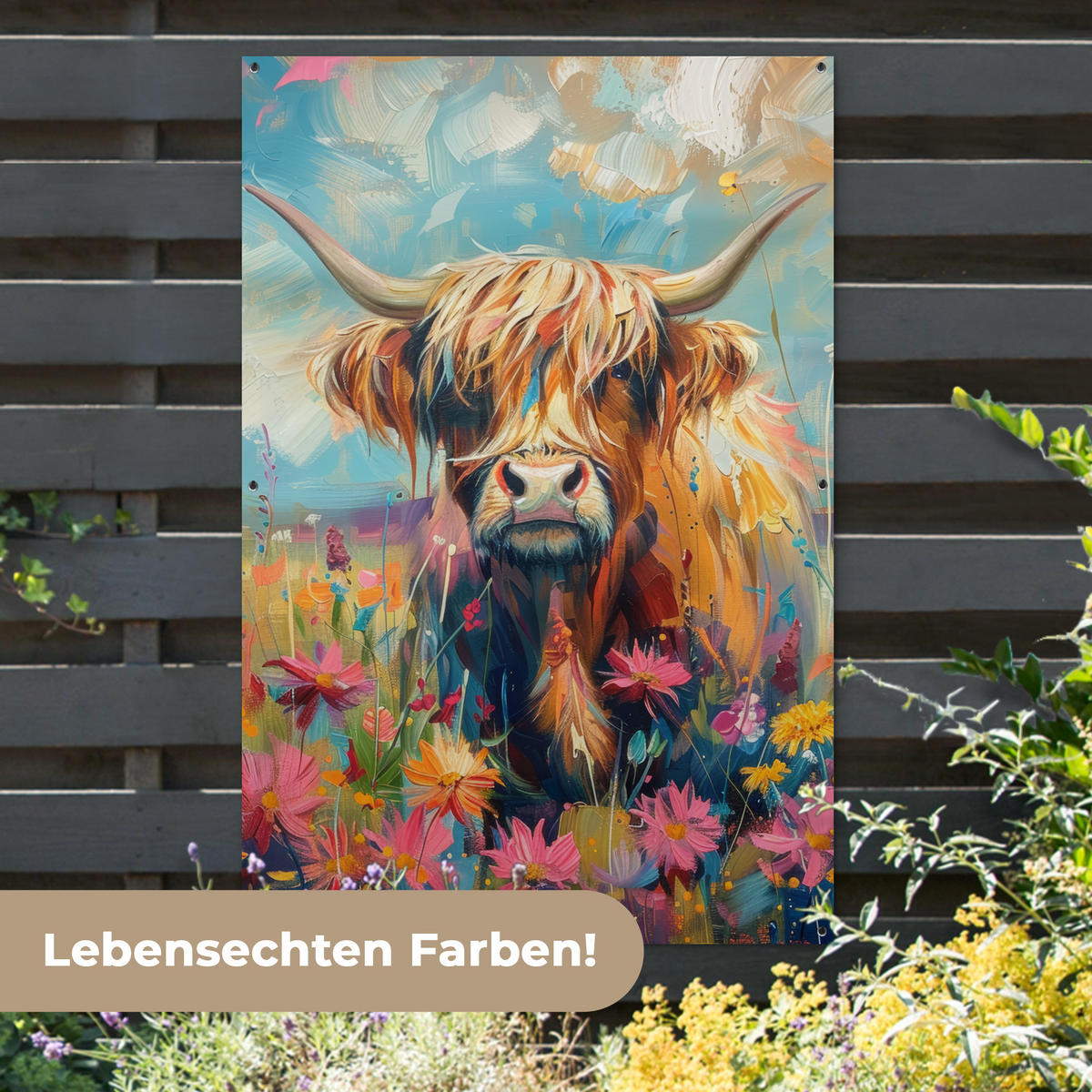 ZAHRADNÍ PLAKÁT Skotský horal - Příroda - Barevné - Květiny 120x180 cm - světle modrá, plast (120/180/0.2cm) - OnlyWow