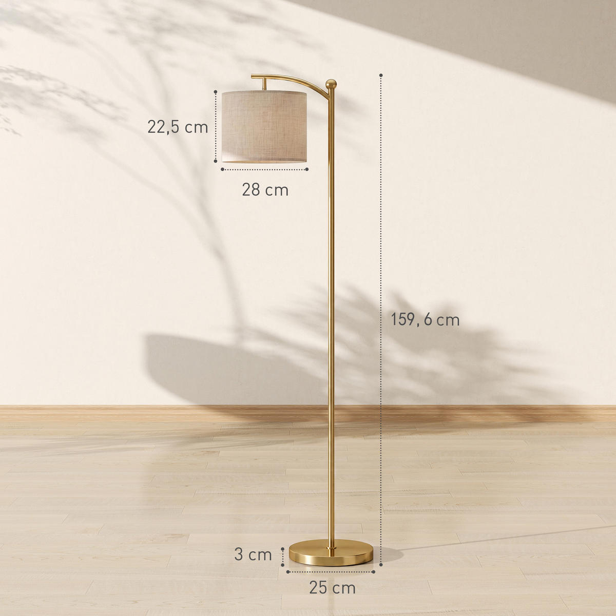 STEHLAMPE Metall Stoff Gold - Goldfarben, Metall (54.3/30.6/159.6cm) - HOMCOM