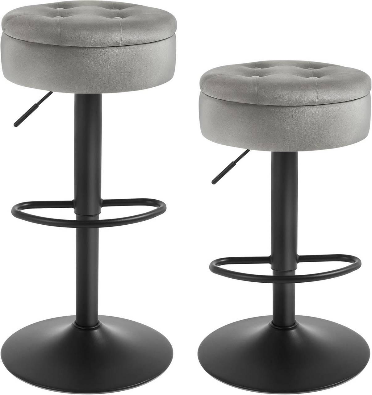 BARHOCKER 2er Set, drehbar, Samt, Hellgrau - Hellgrau/Schwarz, Textil/Metall (39/60.5/39cm) - Woltu