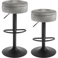 BARHOCKER 2er Set, drehbar, Samt, Hellgrau - Hellgrau/Schwarz, Textil/Metall (39/60.5/39cm) - Woltu