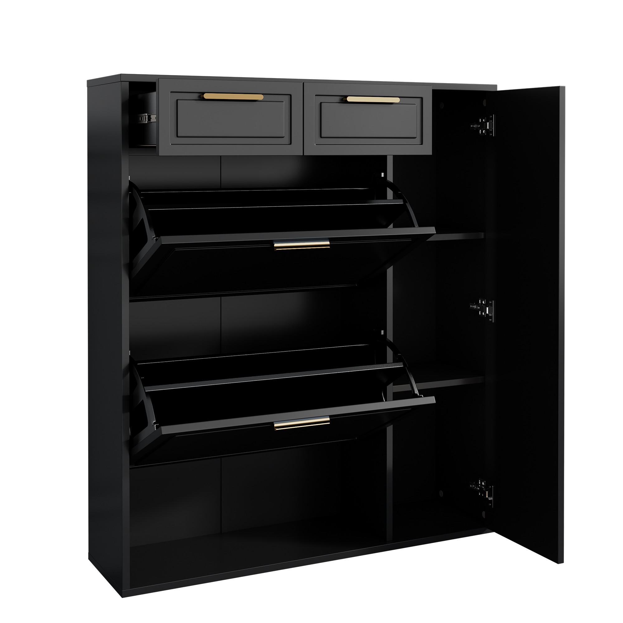 SCHUHSCHRANK 95/24/107 cm in Schwarz mit 2 Schubladen und verstellbaren Böden - Schwarz, Holzwerkstoff (95/107/24cm) - BEAOK