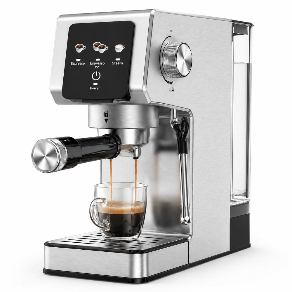 ESPRESSOMASCHINE 20 Bar, MIT TOUCHSCREEN UND MILCHAUFSCHÄUMER Heimische Küche - Schwarz, Metall (14.3/30.9/29.9cm) - Rolipo
