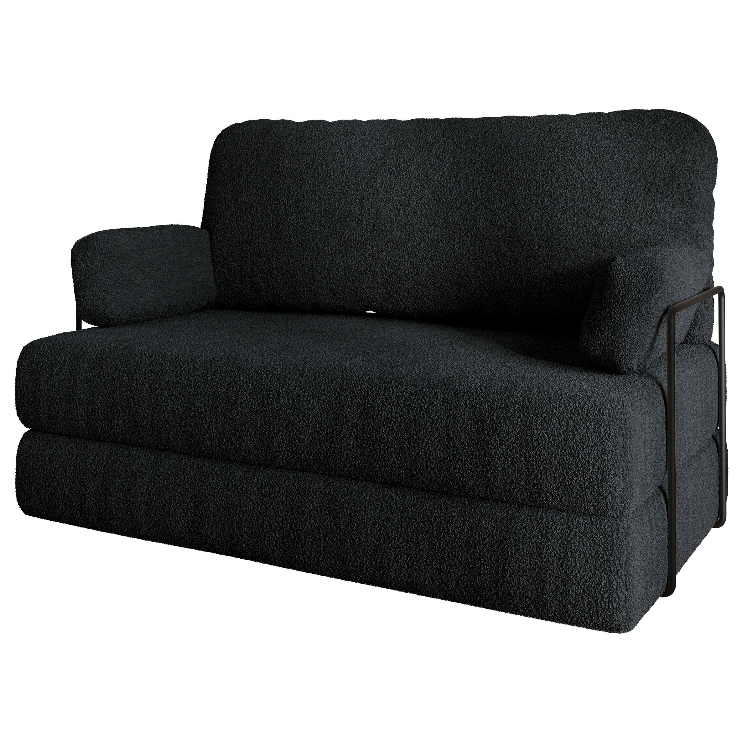 BETTSOFA KESTE aus Schaumstoff Bucle-Stoff Schwarz Schlaffunktion - Schwarz, Textil (140/86/60cm) - MASSENO