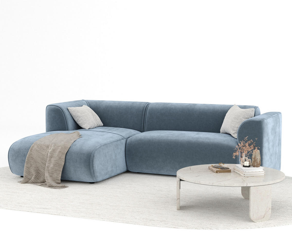 ECKSOFA Melani Blau Samtstoff - Blau/Schwarz, Holz/Holzwerkstoff (253/153cm) - Maison de Reve