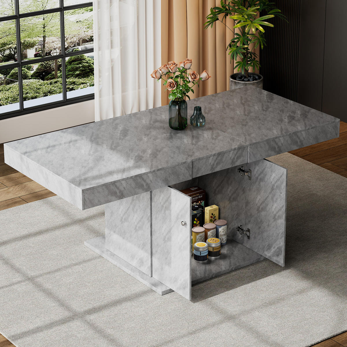 ESSTISCH 140-180x80x76 cm in Grau aus Spanplatte mit automatischer Teleskop-Erweiterung und Stauraum - Grau, Holzwerkstoff (80/180/76cm) - Modfu