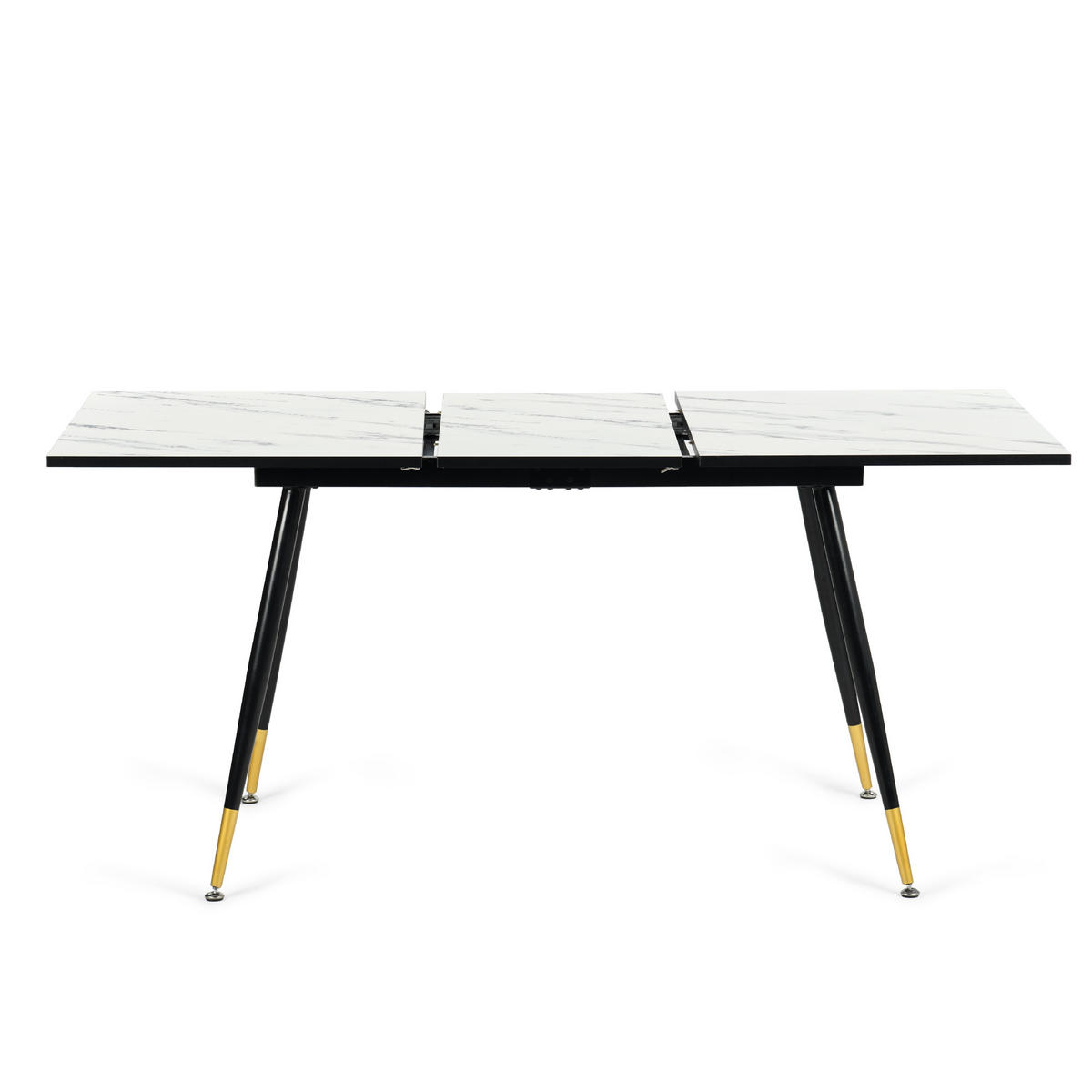 ESSTISCH Weiß Marmormuster rechteckig ausziehbar 120-160/80/75cm - Goldfarben/Schwarz, Holz/Metall (80/120/75cm) - Urban Meuble