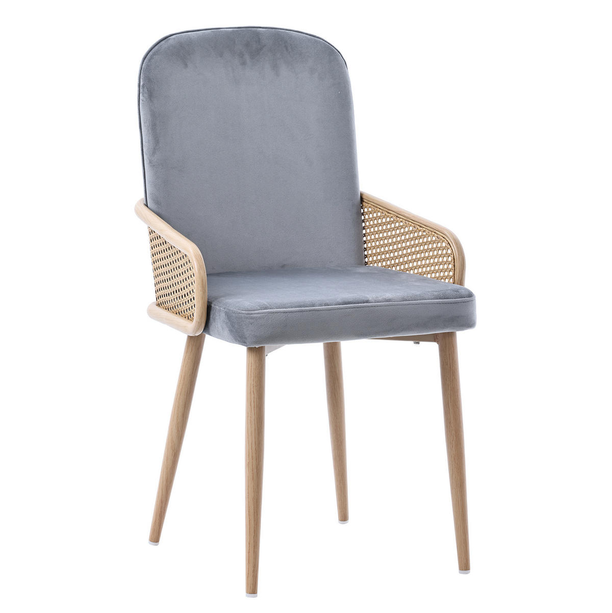 ESSZIMMERSTUHL 4er-Set Samt Rattan-Design Grau - Grau, Holz (45/90/45cm) - Meubliv