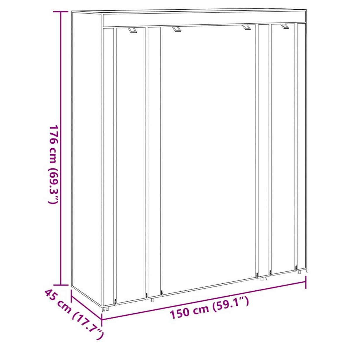 STOFFSCHRANK mit 11 Fächern, 3 Rolltüren 45/150/176 cm Braun - Braun, Holz/Textil (150/176/45cm) - vidaXL