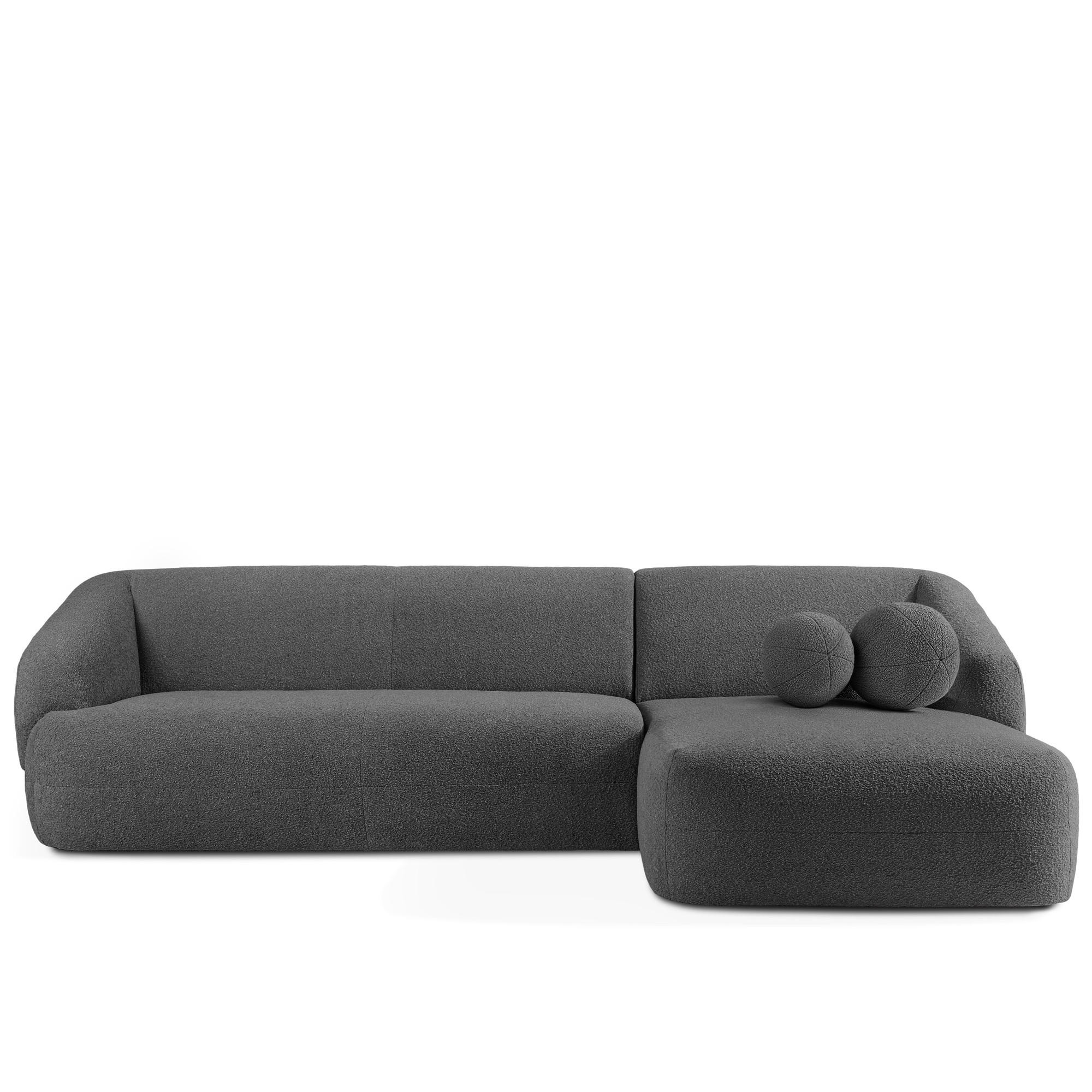 ECKSOFA RECHTS VIRA, Dunkelgrau, Bouclé - Dunkelgrau/Schwarz, Holz/Holzwerkstoff (300/160cm) - KONSIMO®
