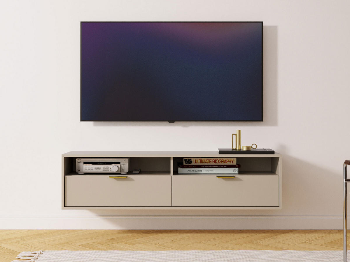 TV-LOWBOARD Queen 140 - Kaschmir/Goldfarben, Holzwerkstoff/Metall (140/35/33cm) - MIRJAN24
