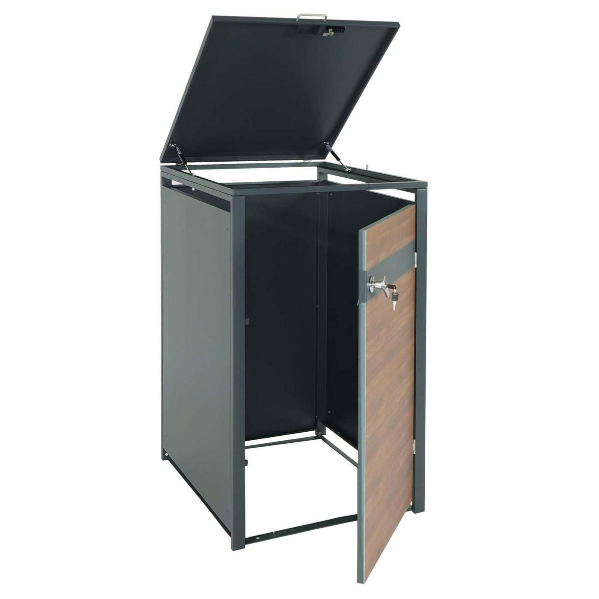 MÜLLTONNENBOX 1er XL 117x72x98cm Anthrazit Kirsche-Holzoptik Dunkelbraun - Kirschbaumfarben, Metall (72/117/98cm) - PROREGAL