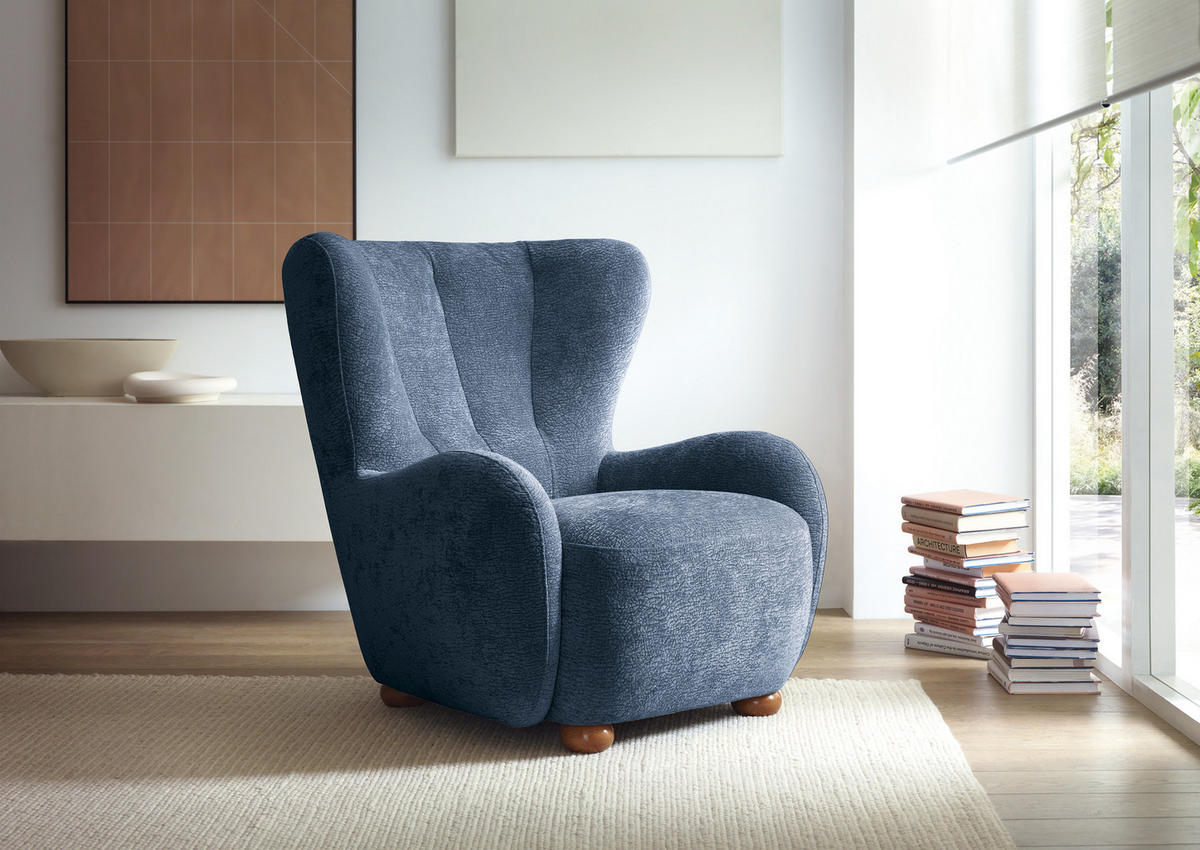 SESSEL MIST, Polstersessel Klassisch Loungesessel, Chenille-Stoff Blau - Blau, Holz/Holzwerkstoff (88/91/100cm) - MASSENO