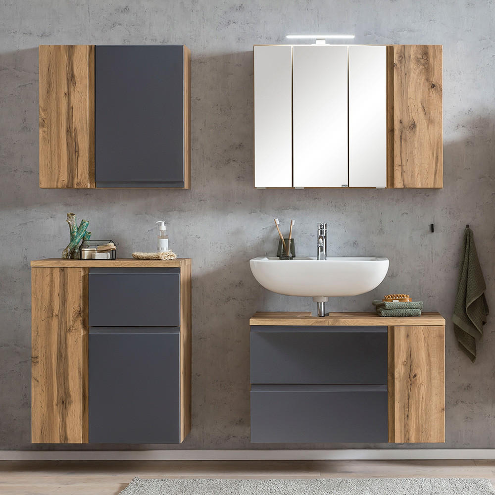 BADMÖBEL-SET 4-TLG. Vasto-03 - Grau, Holzwerkstoff (165/200/35cm) - Lomado