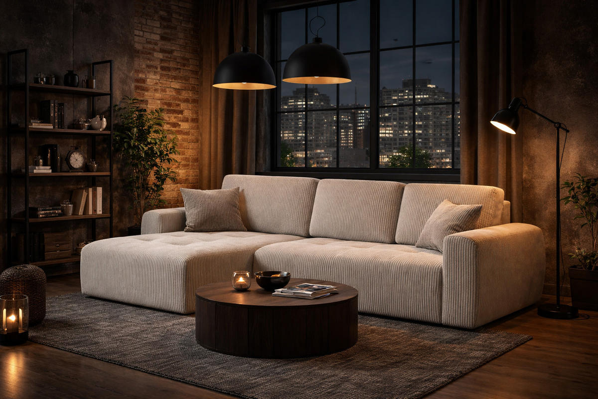 ECKSOFA Mit Schlaffunktion Und Bettkasten L-Form Ivo L, Cordstoff Poso, Beige, Links - Beige, Holz (250/142cm) - Kaiser Möbel