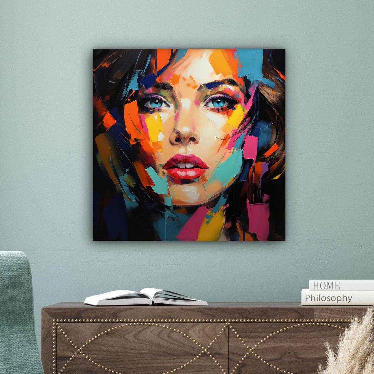 LEINWANDBILD Frau - Porträt - Farbenfroh - Kunst 50x50 cm - Multicolor, Textil (50/50cm) - MuchoWow